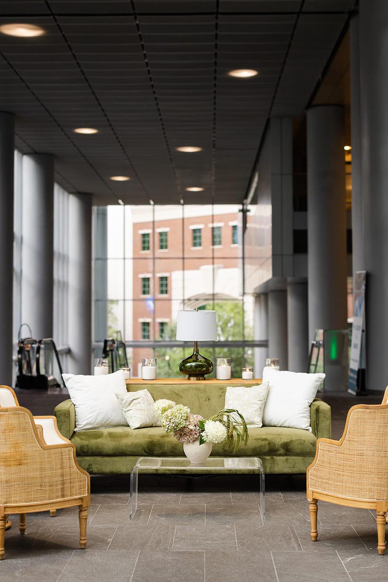 velvet lounge seating for a corporate retreat